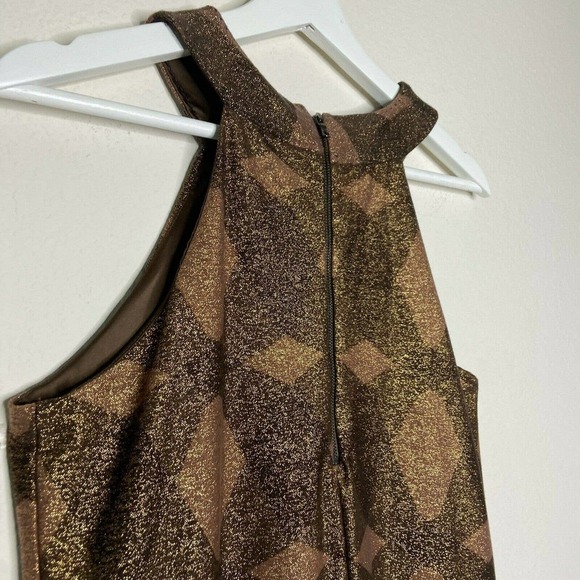 Elie Tahari Diamond Pattern Copper Sparkle Metallic Halter Dress - Picture 6 of 7
